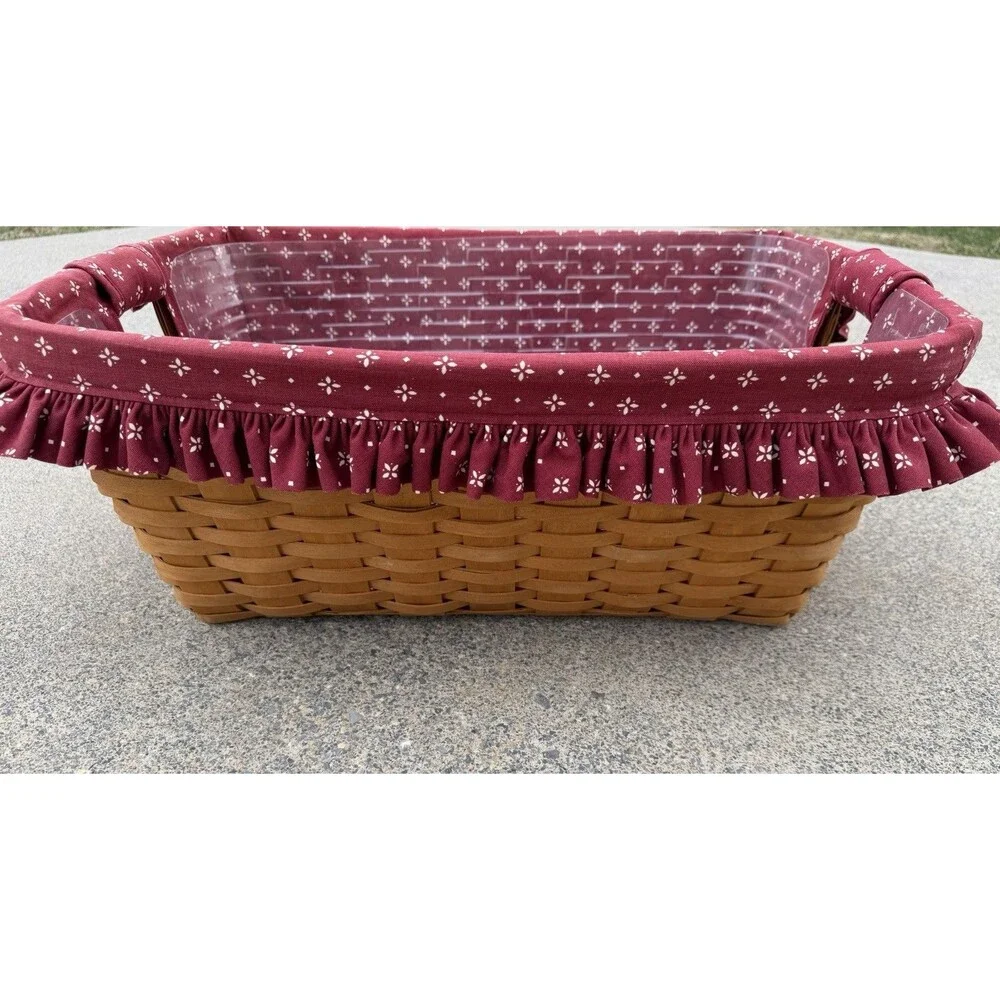 Longaberger 1996 Traditional Red Fabric Plastic Insert Laundry Basket VTG Large